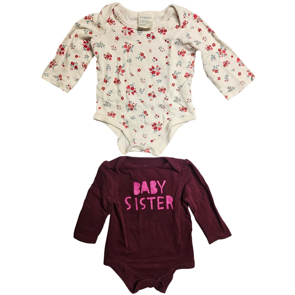 Lot of 2 Baby Girls Long Sleeve Bodysuits 6-9M First Impressions Cat & Jack
